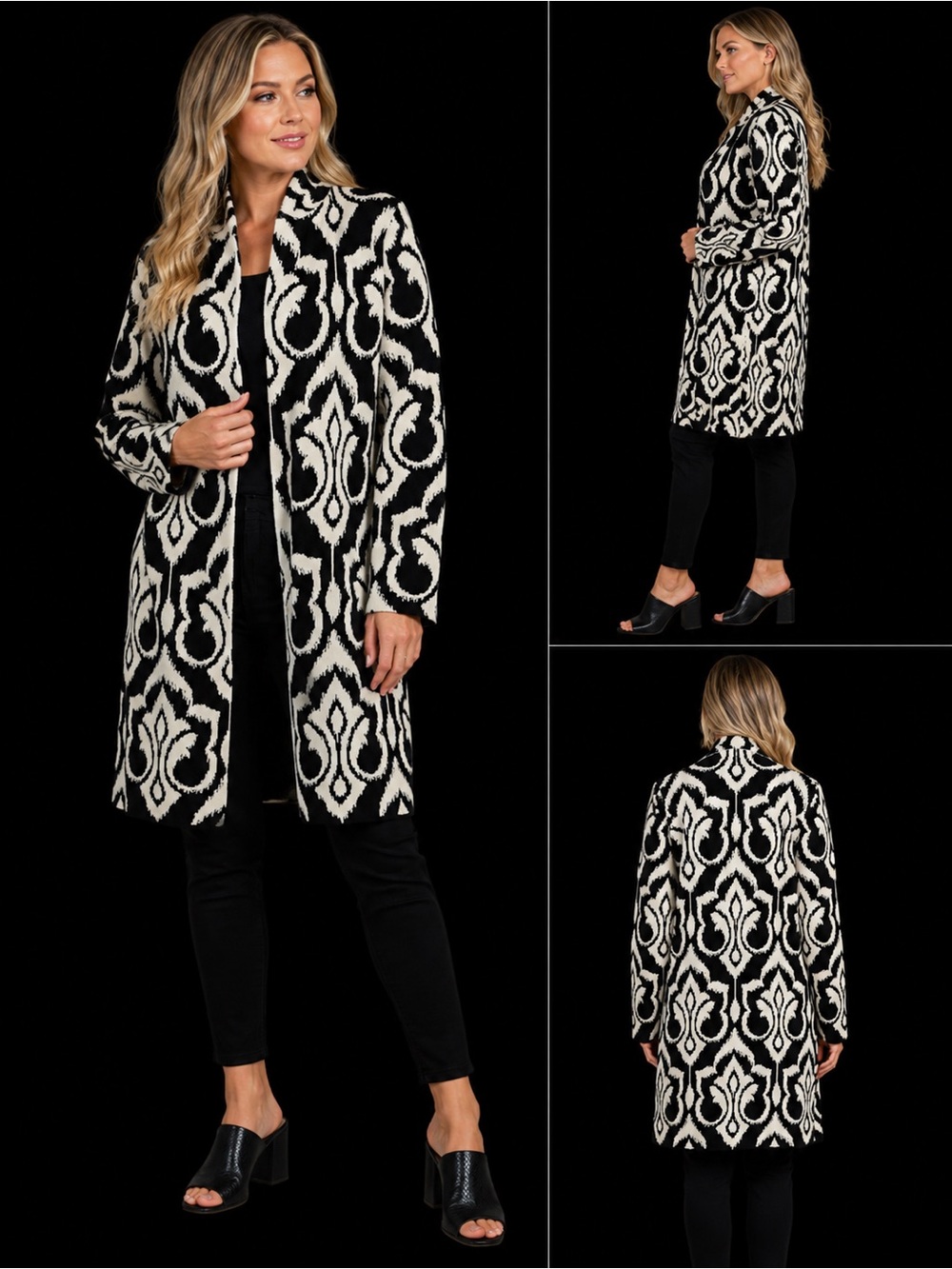 Chico’s, black and white statement jacket size 1,